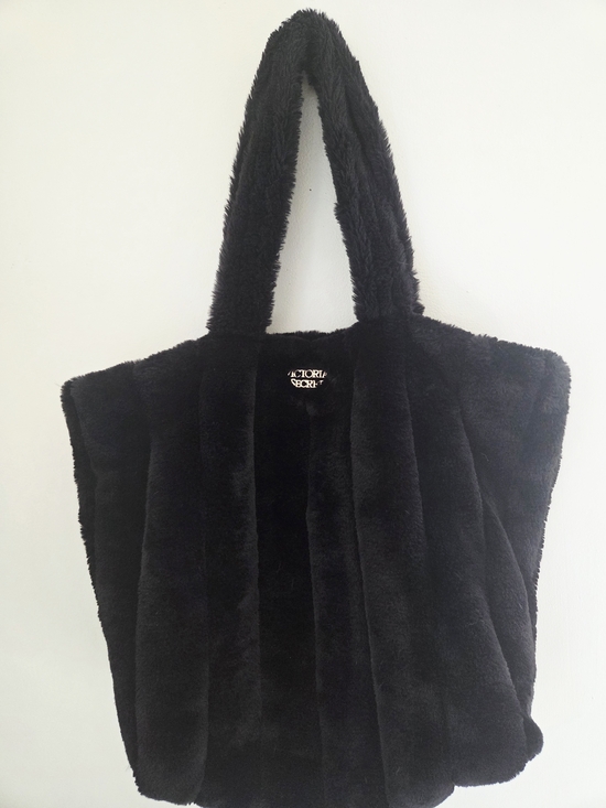 Victoria's Secret Handbags - Victoria's Secret Black Plush Faux Fur Tote